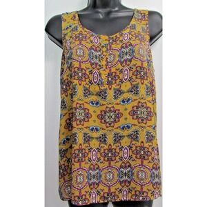 Pink Rose Tank Top Small Yellow Paisley Sleeveless Casual Blouse